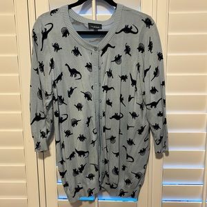 Blue dinosaur print button down cardigan from ModCloth